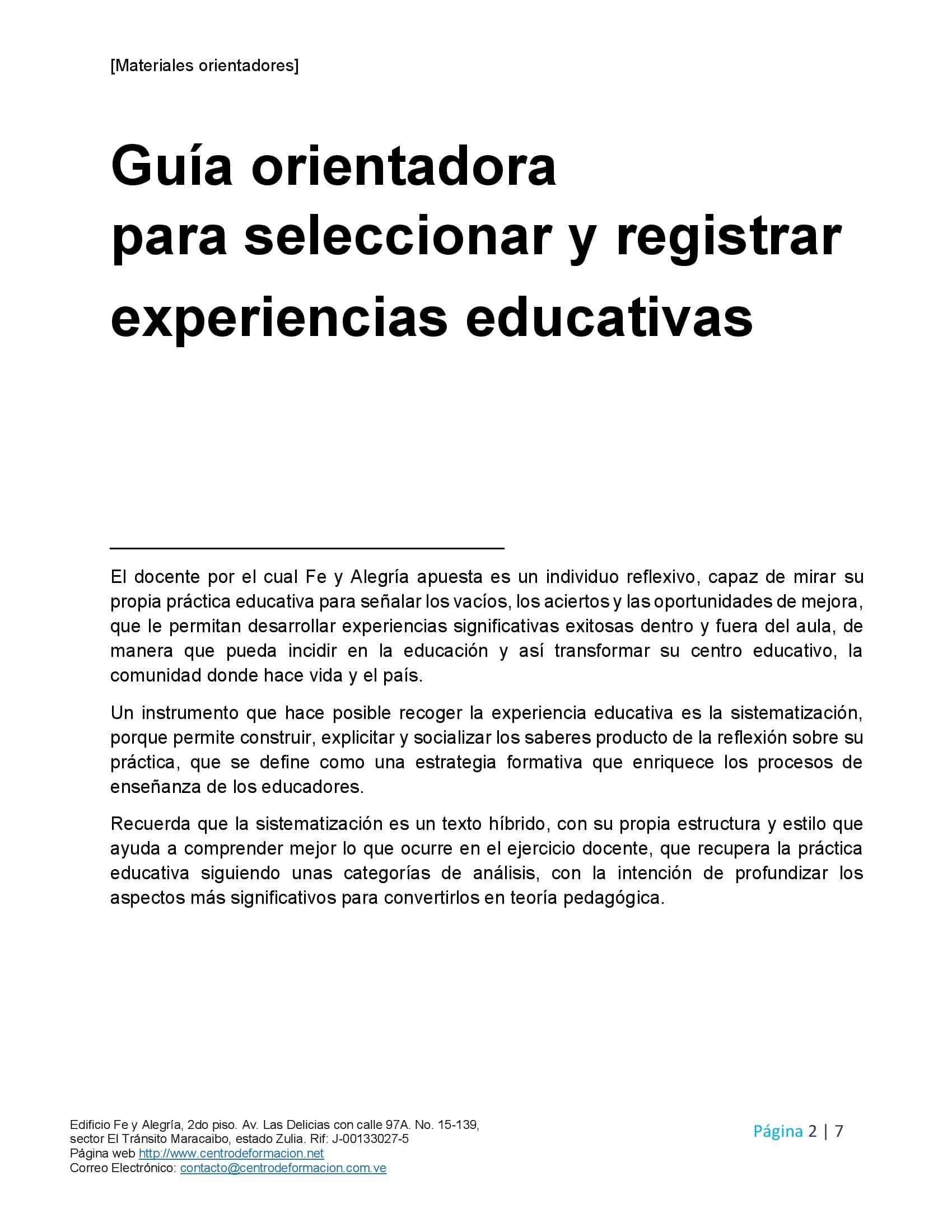 Gu A Orientadora Para Seleccionar Y Registrar Experiencias Educativas